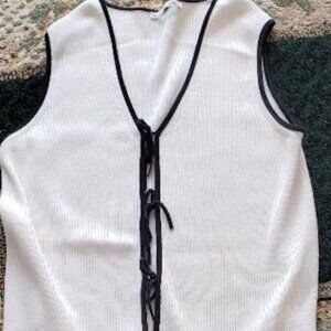 Cotton Blend Dressy White Vest with Black Trim